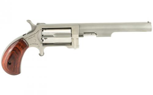 North American Arms Sidewinder, Single Action, Revolver, 22 WMR, 4" Barrel, Stainless Steel, Silver, Wood Grips, Fixed Sights, 5 Rounds, "Swing-out" Style Cylinder Assembly NAA-SW-4
