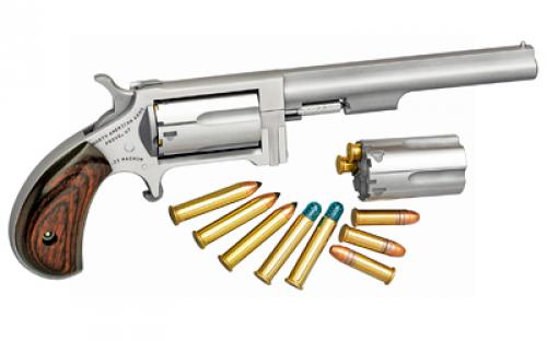 North American Arms Sidewinder Combo, Single Action, Revolver, 22LR/22WMR, 4 Barrel, Stainless Steel, Silver, Wood Grips, Fixed Sights, 5 Rounds NAA-SWC-4