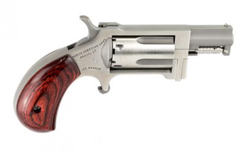 North American Arms Sidewinder, Single Action, Revolver, 22 WMR, 1.5" Barrel, Stainless Steel, Silver, Wood Grips, Fixed Sights, 5 Rounds, Swing-out Style Cylinder Assembly NAA-SWC