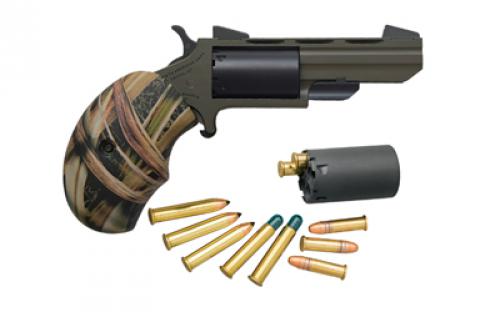 North American Arms Huntsman, Single Action, Revolver, 22LR/22 WMR, 2 Barrel, Cerakote Finish, Olive Drab Green/Black, Fixed Sights, 5 Rounds, Includes DeSantis Leather Holster NAA-TGH-C