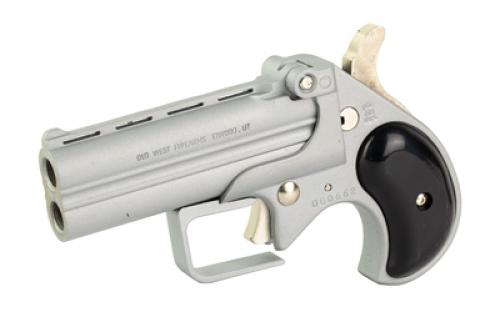 Old West Big Bore, Derringer, 38 Special, 3.5" Barrel, Alloy Frame, Satin Finish, Silver, Black Synthetic Grips, Fixed Sights, 2 Rounds BBG38SB