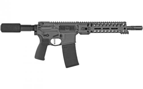 Patriot Ordnance Factory Minuteman, Semi-automatic, AR Pistol, 223 Remington/556NATO, 10.5" Barrel, Cerakote Finish, Tungsten, Standard AR Pistol Tube, Ambidextrous Safety Selector, 30 Rounds, 3.5lb Match Grade Trigger, 9" Renegade M-LOK Handguard, Ambidextrous Strike Eagle Charging Handle, 1 Magazine 01802