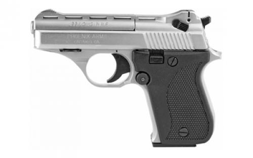Phoenix HP22A, Single Action, Semi-automatic, Metal Frame Pistol, Compact, 22LR, 3 Barrel, Alloy, Nickel Finish, Silver, Plastic Grips, Adjustable Sights, 10 Rounds, 1 Magazine 22ANB