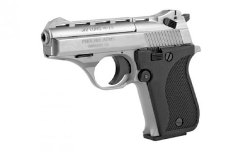 Phoenix HP22A, Single Action, Semi-automatic, Metal Frame Pistol, Compact, 22LR, 3" Barrel, Alloy, Nickel Finish, Silver, Plastic Grips, Adjustable Sights, 10 Rounds, 1 Magazine 22ANB