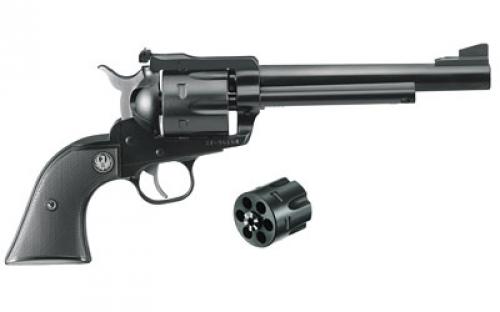 Ruger Blackhawk Convertible, Single Action, Revolver, 357 Magnum/9MM, 6.5 Barrel, Alloy Steel, Blued Finish, Black Checkered Hard Rubber Grips, Ramp Front and Adjustable Rear Sights, 6 Rounds, Includes 9MM Luger Cylinder 00318