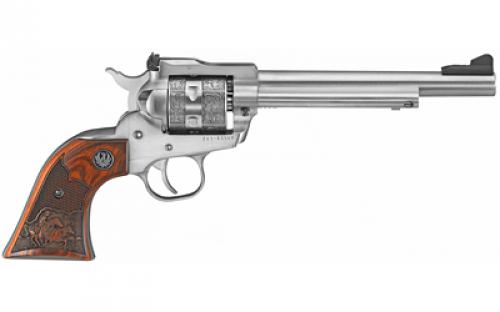 Ruger Single-Six Convertible, TALO Edition, Single Action, Revolver, 22LR/22 WMR, 6.5 Barrel, Stainless Steel, Silver, Engraved Hardwood Grips, Adjustable Sights, 6 Rounds 00676