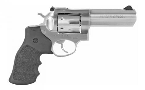 Ruger GP100 Standard, Double Action, Revolver, 357 Magnum, 4.2" Barrel, Stainless Steel, Satin Finish, Silver, Hogue Monogrip, Ramp Front and Adjustable Rear Sights, 6 Rounds, BLEM (Missing Front Sight) 01705