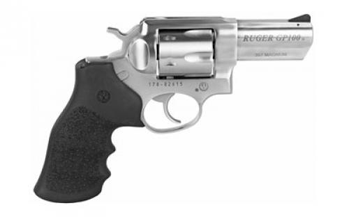Ruger GP100 Standard, Double Action, Revolver, 357 Magnum, 3" Barrel, Stainless Steel, Satin Finish, Silver, Hogue Monogrip, Ramp Front and Integral Rear Sights, 6 Rounds, KGPF-331 01715