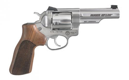 Ruger GP100 Match Champion, Double Action, Revolver, 357 Magnum, 4.2 Barrel, Stainless Steel, Satin Finish, Silver, Hogue Stippled Hardwood Grips, Fiber Optic Front and Fixed Rear Sights, 6 Rounds, KGP-141MCF 01754