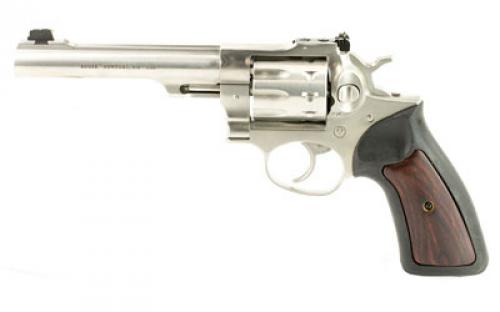 Ruger GP100, Double Action, Revolver, 22LR, 5.5 Barrel, Stainless Steel, Satin Finish, Silver, Rubber Grips with Wood Inlay, Fiber Optic Front and Adjustable Rear Sights, 10 Rounds 01757