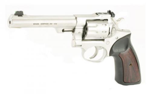 Ruger GP100, Double Action, Revolver, 22LR, 5.5" Barrel, Stainless Steel, Satin Finish, Silver, Rubber Grips with Wood Inlay, Fiber Optic Front and Adjustable Rear Sights, 10 Rounds 01757