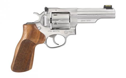 Ruger GP100 Match Champion, Double Action, Revolver, 10MM, 4.2" Barrel, Stainless Steel, Satin Finish, Silver, Hogue Stippled Hardwood Grips, Fiber Optic Front and Adjustable Rear Sights, 6 Rounds 01775