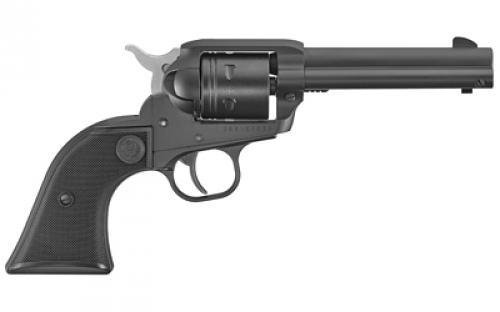 Ruger Wrangler, Single Action Only, Revolver, 22LR, 4.62 Barrel, Aluminum Alloy, Cerakote Finish, Black, Checkered Synthetic Grips, Integral Notch Rear Sight/Blade Front Sight, Transfer Bar Safety, 6 Rounds 02002