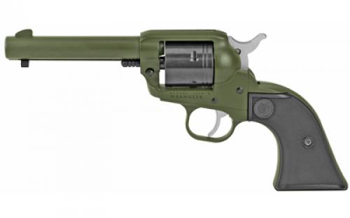 Ruger Wrangler, Single Action Only, Revolver, 22LR, 4.62 Barrel, Aluminum Alloy, Cerakote Finish, OD Green with Black Cylinder, Checkered Synthetic Grips, Internal Notch Rear Sight/ Blade Front Sight, Transfer Bar Safety, 6 Rounds 02008