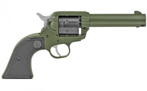 Ruger Wrangler, Single Action Only, Revolver, 22LR, 4.62" Barrel, Aluminum Alloy, Cerakote Finish, OD Green with Black Cylinder, Checkered Synthetic Grips, Internal Notch Rear Sight/ Blade Front Sight, Transfer Bar Safety, 6 Rounds 02008
