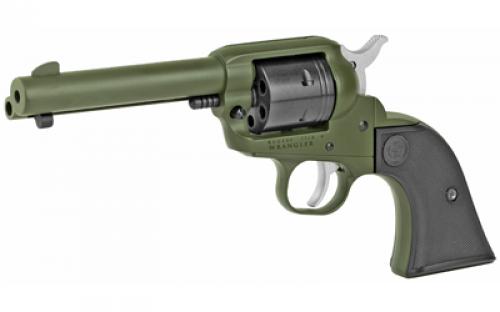 Ruger Wrangler, Single Action Only, Revolver, 22LR, 4.62" Barrel, Aluminum Alloy, Cerakote Finish, OD Green with Black Cylinder, Checkered Synthetic Grips, Internal Notch Rear Sight/ Blade Front Sight, Transfer Bar Safety, 6 Rounds 02008