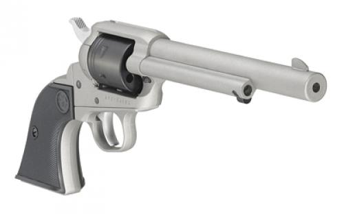 Ruger Wrangler, Single Action Only, Revolver, 22LR, 6.5" Barrel, Aluminum Alloy, Cerakote Finish, Silver, Checkered Synthetic Grips, Integral Notch Rear Sight/Blade Front Sight, Transfer Bar Safety, 6 Rounds 2037