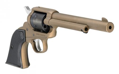 Ruger Wrangler, Single Action Only, Revolver, 22LR, 6.5" Barrel, Aluminum Alloy, Cerakote Finish, Burnt Bronze, Checkered Synthetic Grips, Integral Notch Rear Sight/Blade Front Sight, Transfer Bar Safety, 6 Rounds 2038
