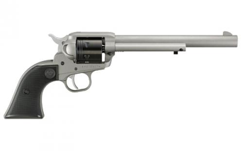 Ruger Wrangler, Single Action Only, Revolver, 22LR, 7.5 Barrel, Aluminum Alloy, Cerakote Finish, Silver, Checkered Synthetic Grips, Integral Notch Rear Sight/Blade Front Sight, Transfer Bar Safety, 6 Rounds 2039