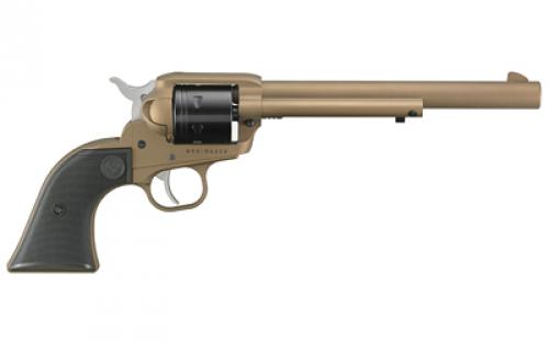 Ruger Wrangler, Single Action Only, Revolver, 22LR, 7.5 Barrel, Aluminum Alloy, Cerakote Finish, Burnt Bronze, Checkered Synthetic Grips, Integral Notch Rear Sight/Blade Front Sight, Transfer Bar Safety, 6 Rounds 2040