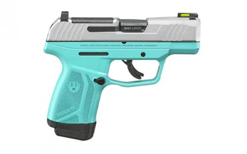 Ruger MAX-9, TALO Edition, Striker Fired, Semi-automatic, Polymer Frame Pistol, Sub-Compact, 9MM, 3.2 Barrel, Cerakote Finish Slide, Turquoise, Satin Aluminum Slide, Silver, Optics Ready, Tritium Fiber Optic Front Night Sight, Thumb Safety, 12 Rounds, 2 Magazines, (1)-12 Rounds and (1)-10 Rounds 3511