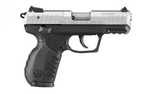 Ruger SR22, Double Action/Single Action, Semi-automatic, Polymer Frame Pistol, Compact, 22LR, 3.5 Barrel, Anodized Finish, Black and Silver, Black Rubber Grip, 3 Dot Adjustable Sights, 10 Rounds, 2 Magazines 03607