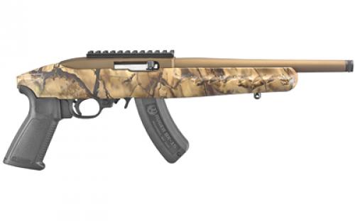 Ruger 22 Charger, TALO Edition, Pistol, Semi-automatic, 22LR, 10 Barrel, Threaded Barrel, Alloy Steel, Cerakote Finish, Bronze, Polymer Pistol Grip, Go Wild Camo I-M Brush Pattern Stock, Picatinny Rail Installed, 15 Rounds, Includes Adjustable Bipod 04934