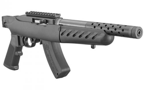 Ruger 22 Charger Takedown w/ Railed Brace Mount, Pistol, Semi-automatic, 22LR, 10" Barrel, Lightweight Threaded Barrel, Alloy Steel, Matte Finish, Black, Polymer Pistol Grip, Black Polymer Takedown Stock with Picatinny Rail Brace Mount, Picatinny Rail Installed, 15 Rounds, Includes Adjustable Bipod 04935