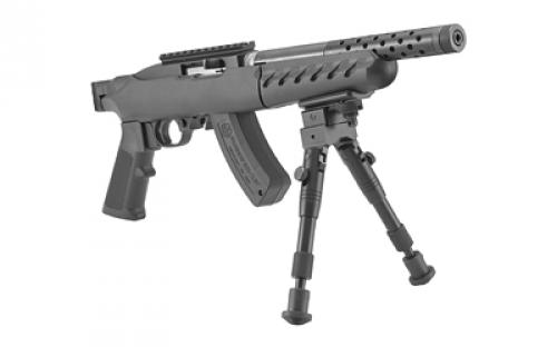 Ruger 22 Charger Takedown w/ Railed Brace Mount, Pistol, Semi-automatic, 22LR, 10" Barrel, Lightweight Threaded Barrel, Alloy Steel, Matte Finish, Black, Polymer Pistol Grip, Black Polymer Takedown Stock with Picatinny Rail Brace Mount, Picatinny Rail Installed, 15 Rounds, Includes Adjustable Bipod 04935