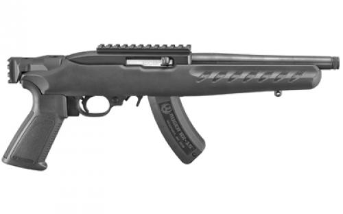 Ruger 22 Charger w/ Railed Brace Mount, Pistol, Semi-automatic, 22LR, 8 Barrel, Threaded Barrel, Alloy Steel, Matte Finish, Black, Polymer Pistol Grip, Black Polymer Stock with Picatinny Rail Brace Mount, Picatinny Rail Installed, 15 Rounds, Includes Adjustable Bipod 04938