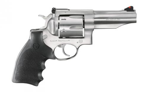 Ruger Redhawk, Double Action, Revolver, 44 Magnum, 4.2 Barrel, Sleeve and Shroud Barrel, Stainless Steel, Satin Finish, Silver, Black Rubber Hogue Grips, Adjustable Rear & Ramp Front Sight, 6 Rounds, KRH-444 05044