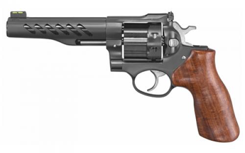 Ruger Super GP100, Double Action, Revolver, 357 Magnum, 5.5 Barrel, Cold Hammer Forged Barrel, Stainless Steel, PVD Coated Finish, Black, Hogue Hardwood Grip, Fiber Optic Front and Adjustable Rear Sights, 8 Rounds, 3 Moon Clips 05065