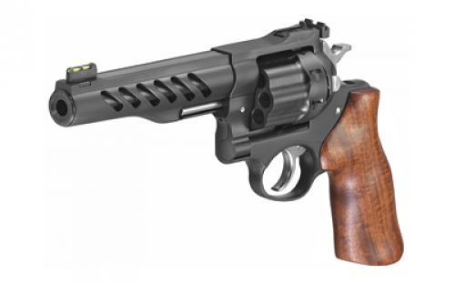 Ruger Super GP100, Double Action, Revolver, 357 Magnum, 5.5" Barrel, Cold Hammer Forged Barrel, Stainless Steel, PVD Coated Finish, Black, Hogue Hardwood Grip, Fiber Optic Front and Adjustable Rear Sights, 8 Rounds, 3 Moon Clips 05065