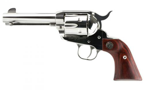 Ruger Vaquero Stainless, Single Action, Revolver, 45 Long Colt, 4.6 Barrel, Stainless Steel, High-Gloss Finish, Hardwood Grips, Blade Front and Integral Rear Sights, 6 Rounds 05105