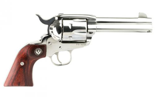 Ruger Vaquero Stainless, Single Action, Revolver, 45 Long Colt, 4.6" Barrel, Stainless Steel, High-Gloss Finish, Hardwood Grips, Blade Front and Integral Rear Sights, 6 Rounds 05105