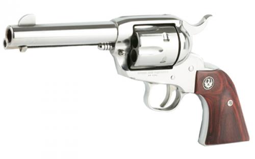 Ruger Vaquero Stainless, Single Action, Revolver, 45 Long Colt, 4.6" Barrel, Stainless Steel, High-Gloss Finish, Hardwood Grips, Blade Front and Integral Rear Sights, 6 Rounds 05105