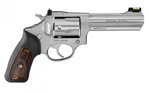 Ruger SP101, Double Action, Revolver, Small Frame, 357 Magnum, 4.2 Barrel, Stainless Steel, Satin Finish, Silver, Rubber Grips with Wood Inlay, Fiber Optic Front and Adjustable Rear Sights, 5 Rounds, KSP-341X 05771