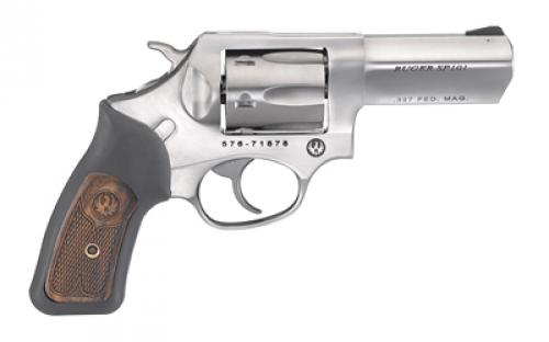 Ruger SP101, Double Action, Revolver, Small Frame, 327 Federal Magnum, 3 Barrel, Stainless Steel, Satin Finish, Silver, Rubber Grips with Wood Inlay, Black Ramp Front and Fixed Rear Sights, 6 Rounds, KSP-32731X 05784