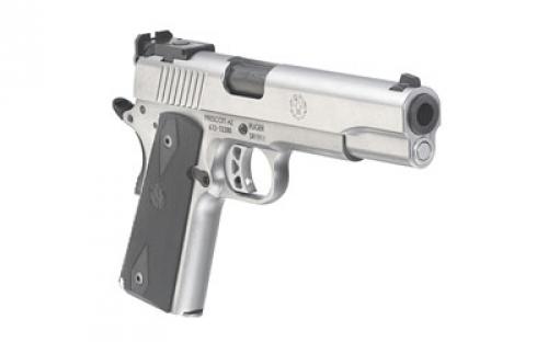 Ruger SR1911, 1911, Semi-automatic, Metal Frame Pistol, Full Size, 10MM, 5" Barrel, Bushingless Stainless Steel Bull Barrel, Stainless Steel, Matte Finish, Silver, Black Rubber Grips, Adjustable Target Sights, Extended Thumb Safety, 8 Rounds, 2 Magazines, Right Hand 06739