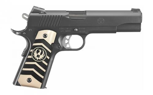 Ruger SR1911, TALO Edition, Single Action, Semi-automatic, Metal Frame Pistol, Full Size, 10MM, 5 Barrel, Stainless Steel, Nitride Finish, Black, White Chevron Ivorylite Grips, Night Sights, Manual Safety, 8 Rounds 06756