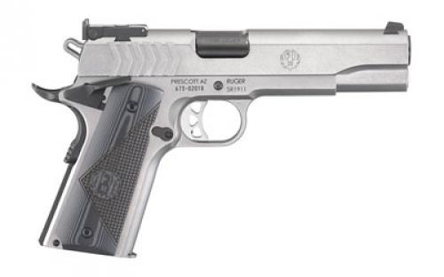 Ruger SR1911 Target, 1911, Semi-automatic, Metal Frame Pistol, Full Size, 9MM, 5 Barrel, Stainless Steel, Low-Glare Stainless Finish, G10 Grips, Bomar-Style Adjustable Sights, Ambidextrous Thumb Safety, 9 Rounds, Ambidextrous 06759