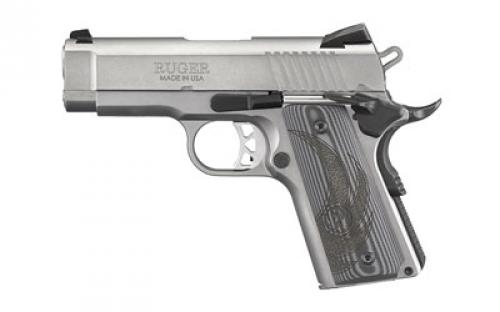 Ruger SR1911, 1911, Semi-automatic, Metal Frame Pistol, Officer, 45 ACP, 3.6 Barrel, Stainless Steel, Low-Glare Stainless Finish, G10 Grips, Drift Adjustable Novak 3 Dot Sights, Thumb Safety, 7 Rounds, 2 Magazines 06762