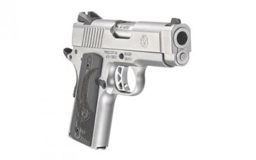 Ruger SR1911, 1911, Semi-automatic, Metal Frame Pistol, Officer, 45 ACP, 3.6" Barrel, Stainless Steel, Low-Glare Stainless Finish, G10 Grips, Drift Adjustable Novak 3 Dot Sights, Thumb Safety, 7 Rounds, 2 Magazines 06762