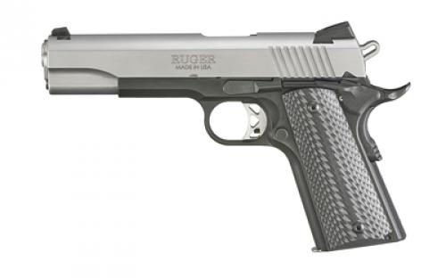 Ruger SR1911, Semi-Automatic, Aluminum Frame Pistol, 1911, 45 ACP, 5 Barrel, Anodized Finish, Black, Low-Glare Stainless Slide, G10 Grips, Extended Thumb Safety, Skeletonized Trigger, Drift Adjustable Novak 3 Dot Sights, 2 Magazines, (1) 8 Round, (1) 7 Round, Bushing Wrench 06792