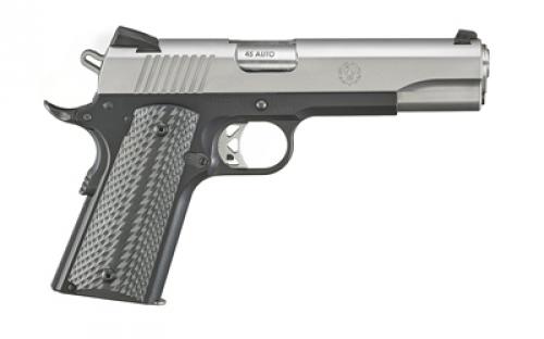 Ruger SR1911, Semi-Automatic, Aluminum Frame Pistol, 1911, 45 ACP, 5" Barrel, Anodized Finish, Black, Low-Glare Stainless Slide, G10 Grips, Extended Thumb Safety, Skeletonized Trigger, Drift Adjustable Novak 3 Dot Sights, 2 Magazines, (1) 8 Round, (1) 7 Round, Bushing Wrench 06792