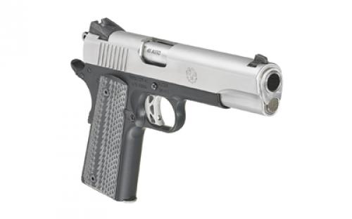 Ruger SR1911, Semi-Automatic, Aluminum Frame Pistol, 1911, 45 ACP, 5" Barrel, Anodized Finish, Black, Low-Glare Stainless Slide, G10 Grips, Extended Thumb Safety, Skeletonized Trigger, Drift Adjustable Novak 3 Dot Sights, 2 Magazines, (1) 8 Round, (1) 7 Round, Bushing Wrench 06792