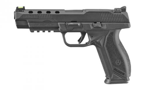 Ruger American, Striker Fired, Semi-automatic, Polymer Frame Pistol, Competition, 9MM, 5 Barrel, Black Nitride Finish, Fiber Optic Front and Adjustable Rear Sights, Integrated Trigger Safety, 17 Rounds, 2 Magazines, Ported Slide 08672