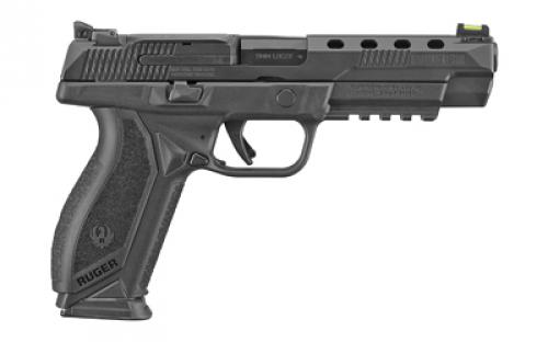 Ruger American, Striker Fired, Semi-automatic, Polymer Frame Pistol, Competition, 9MM, 5" Barrel, Black Nitride Finish, Fiber Optic Front and Adjustable Rear Sights, Integrated Trigger Safety, 17 Rounds, 2 Magazines, Ported Slide 08672