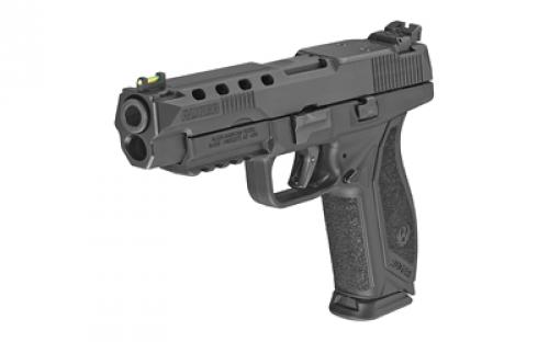 Ruger American, Striker Fired, Semi-automatic, Polymer Frame Pistol, Competition, 9MM, 5" Barrel, Black Nitride Finish, Fiber Optic Front and Adjustable Rear Sights, Integrated Trigger Safety, 17 Rounds, 2 Magazines, Ported Slide 08672