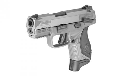 Ruger American Compact, Striker Fired, Semi-automatic, Polymer Frame Pistol, Compact, 9MM, 3.5" Barrel, Cerakote Finish, Gray, Novak LoMount 3-Dot Sights, Ambidextrous Manual Safety, 17 Rounds, 2 Magazines, (1)-17 Rounds and (1)-12 Rounds, Ambidextrous 08683
